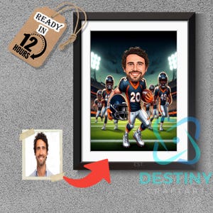 Denver Broncos American Football Drawing Football Player Caricature from Photo Football Cartoon Portrait Funny Football Gift