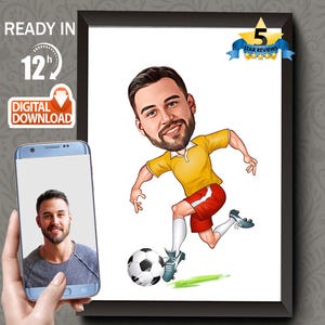 Custom Football Caricature Portrait: Personalized Player Gift (Digital Download)