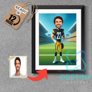Miami American Football Drawing Football Player Caricature from Photo Football Cartoon Portrait Funny Football Gift, photo from cartoon