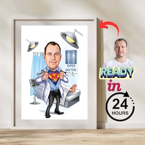 Custom Super Surgeon Cartoon Portrait: Personalized Doctor Gift (Digital Download)