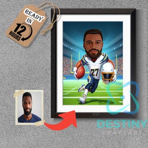 Los Angeles Chargers American Football Drawing Football Player Caricature from Photo Football Cartoon Portrait Funny Football Gift