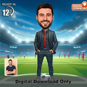 Caricatura personalizada de treinador de futebol masculino – Foto de retrato digital personalizada, presente de desenho animado de futebol personalizado para ele, arte de treinador, pronto em 12 horas