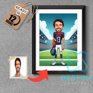Houston Texans American Football Drawing Football Player Caricature from Photo Football Cartoon Portrait Funny Football Gift