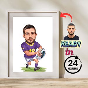 American football Player Cartoon Portrait, Custom football Player Caricature Drawing from Photo, Funny football Player Caricature Gift for