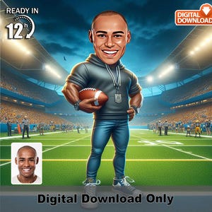 Caricatura personalizada de técnico de futebol masculino da Flórida – Foto de retrato digital personalizada, presente de desenho animado esportivo personalizado para ele, pronto em 12 horas,