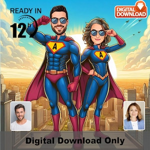 Custom Superhero Family Caricature - Personalized Heroic Portrait Gift - Fun Cartoon for Avengers Fans & Comic Book Lovers",superhero family