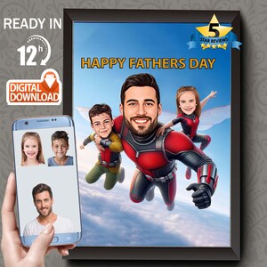 Benutzerdefinierte Ameisenmann Karikaturporträt, Vater und Sohn-Superheld-Karikaturporträt, Geschenk für Familie, Supervater, Superheld scherzt Foto, Vatertagsgeschenk