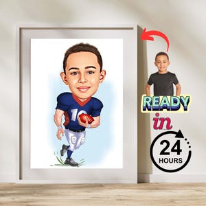 Custom Kids Football Cartoon Portrait: Personalized Caricature (Digital Download)