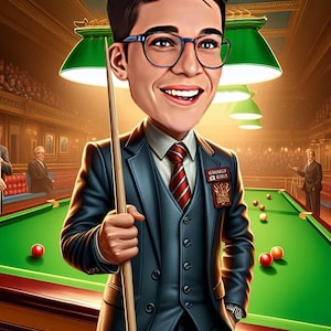 Benutzerdefinierte männliche Snookerspieler Karikatur, Karikaturfotokunst, Billardsportillustration, lustiges Pool-Liebhabergeschenk, Spielraumwanddekor,