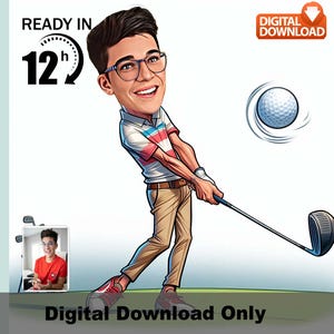 Benutzerdefinierte Golfer Karikatur Porträt: Lustiges Geschenk (Digitaler Download)
