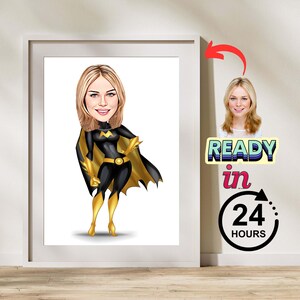 Custom Super Hero SUPERWOMAN Cartoon, Caricature From Photo, Digital Portrait, Mothersday Gift,Birthday Gift, Digital Download,Portrait Gift