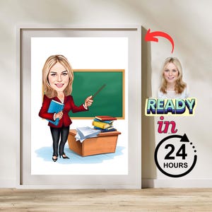 Benutzerdefinierte Lehrerin Karikaturkarikatur, Karikatur vom Foto, lustiges Lehrergeschenk, personalisierte Porträtzeichnung für Erzieher
