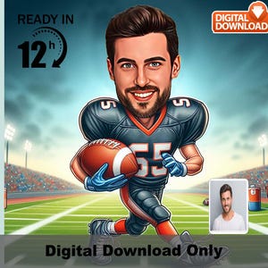 Custom American Football Player Caricature, Football Themed Cartoon Gift, Footballer Gift from Photo, Rugby Gift for Him, funny player