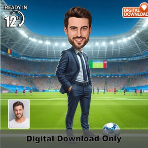 Caricatura personalizada de treinador de futebol de Miami – Foto de retrato digital personalizada, presente de desenho animado de futebol personalizado para ele, arte de treinador, pronto em 12h