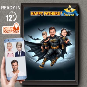 Personalized Superhero Dad and Son Cartoon Portrait (Digital Download)