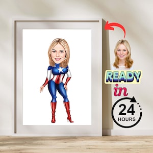 Get Superhero Caricature for woman, Custom Caricature From Photo, Digital Portrait, Mothers day Gift, Birthday Gift, Digital Download