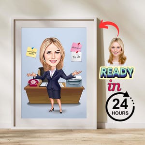 Custom Female Boss Cartoon Portrait, Boss Portrait, Gifts for Boss, Boss Caricature, Boss Lady Cartoon, Funny Boss Lady Caricature, Boss Art
