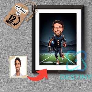 Chicago Bears American Football Drawing Football Player Caricature from Photo Football Cartoon Portrait Funny Football Gift Sports Gifts