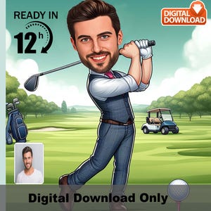 Benutzerdefinierte Golfer Karikatur Porträt: Lustiges Geschenk für Sportbegeisterte (Digitaler Download)