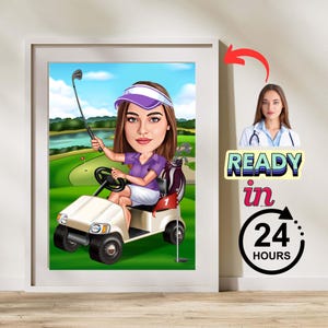 Benutzerdefinierte Golfer Karikatur Porträt: Personalisiertes Cartoon Geschenk (Digitaler Download)