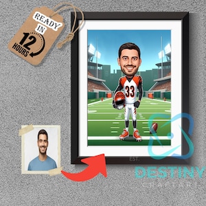 Cincinnati Bengals American Football Drawing Football Player Caricature from Photo Football Cartoon Portrait Funny Football Gift