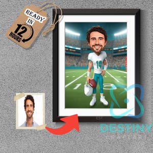 Miami Dolphins American Football Drawing Football Player Caricature from Photo Football Cartoon Portrait Funny Football Gift