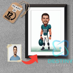 Philadelphia Eagles American Football Drawing Football Player Caricature from Photo Football Cartoon Portrait Funny Football Gift