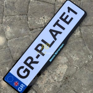 Moldura para placa grega | Placa de carro personalizada da UE | Placa de acrílico com bandeira da Grécia | Suporte de acrílico personalizado | Conjunto dianteiro e traseiro