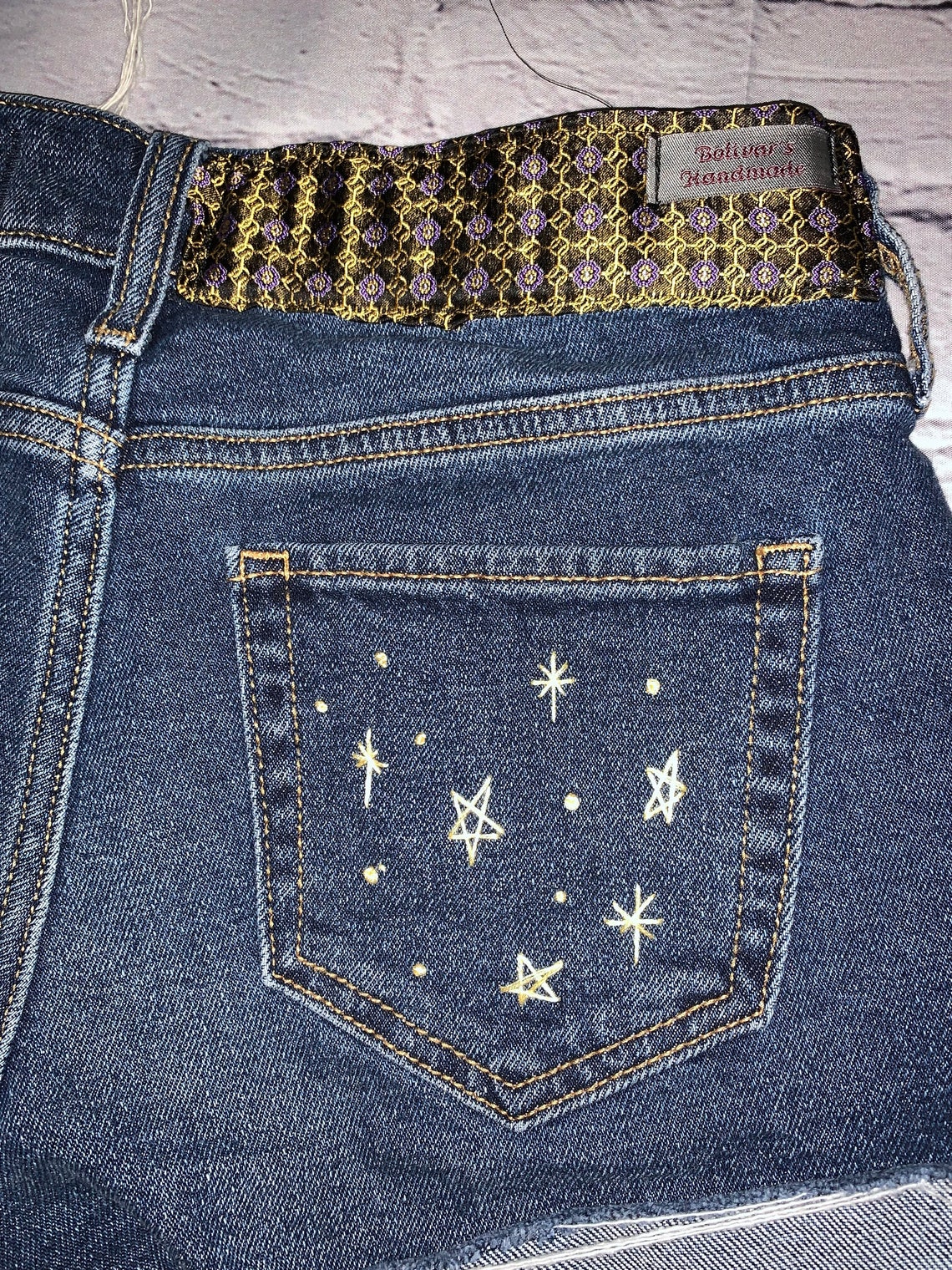 Upcycled Patchwork hand embroidered jean shorts CELESTIAL OOAK | Etsy