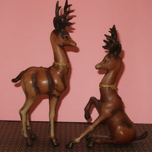 2 Large Hard Plastic Vintage Deer