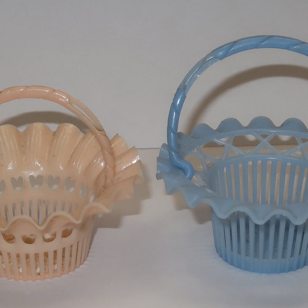 2 Vintage Pastel Party Hard Plastic Baskets/Nut Cups/Party Favors