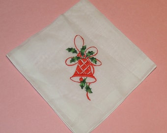 Vtg Embroidered Christmas Hankie made in Switzerland