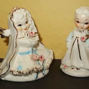 1950s Lefton Angel Bride and Groom Figurines or Cake Topper