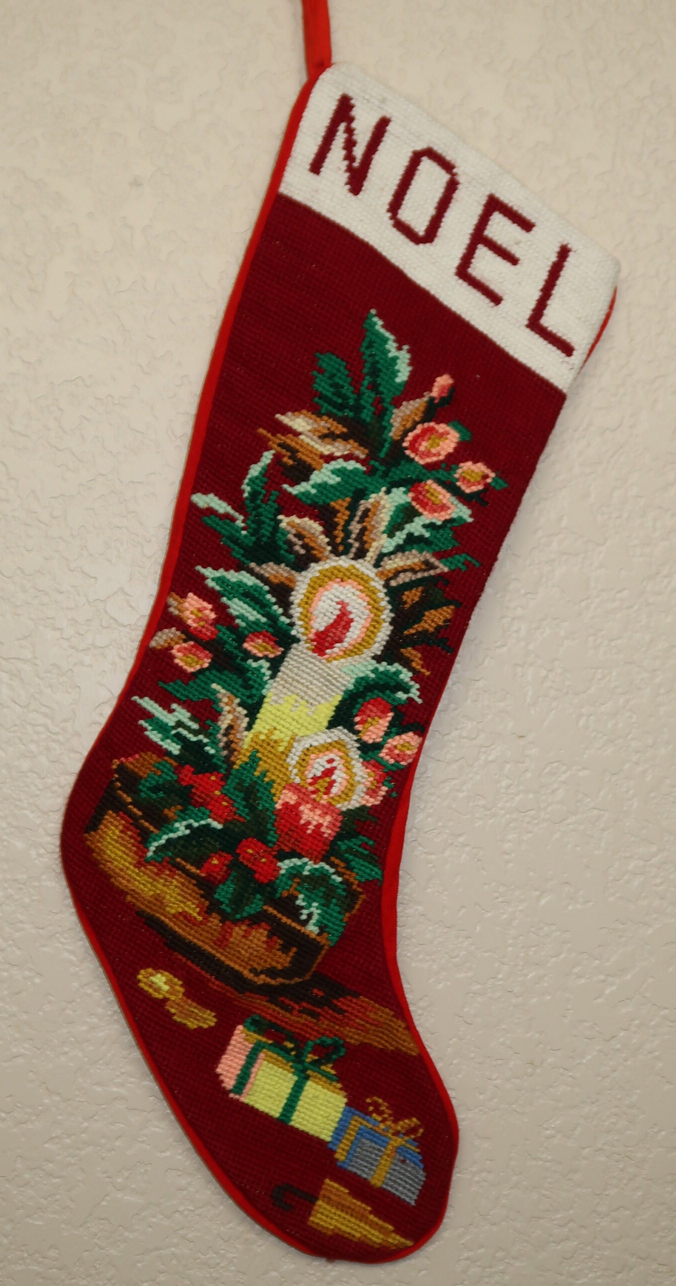 One Lands End & One LL Bean Embroidered Christmas Stockings Pre