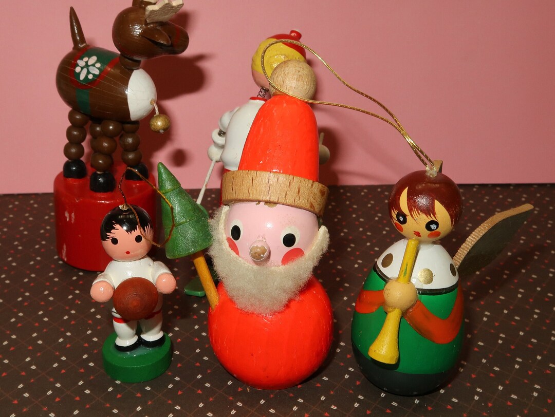 5 Vintage Wood Christmas Ornaments, Germany, Kurt Adler Japan Etsy