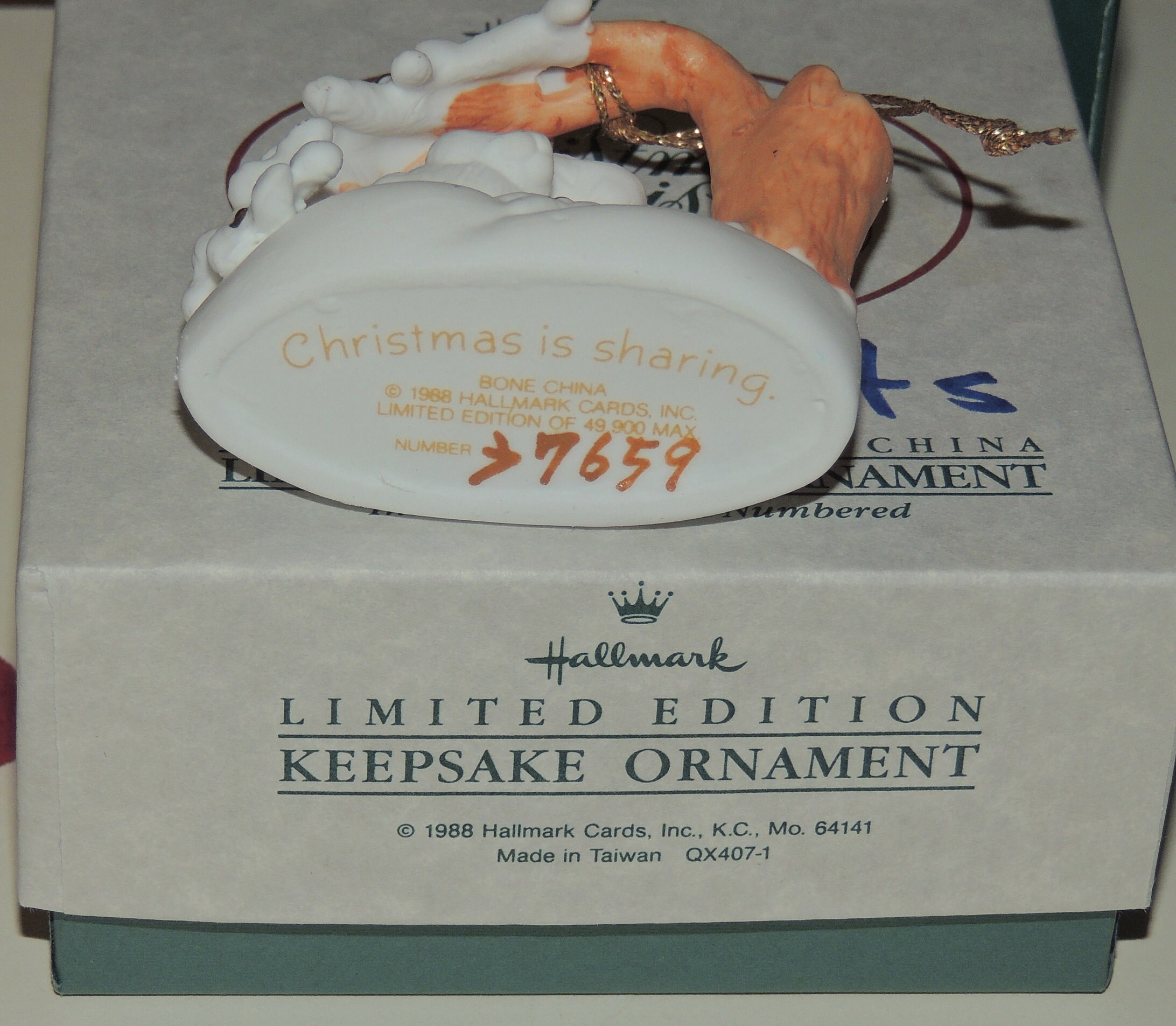 1988 Bone China Hallmark Ornament Christmas is Sharing Etsy