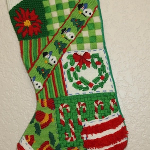 Vtg Handmade Needlepoint Christmas Stocking