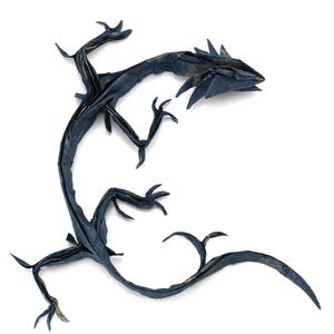 Sculpture Origami Water Dragon. Origami Dragon. Blue paper. Origami figure. Character. Gift. Curiosity. Collection.