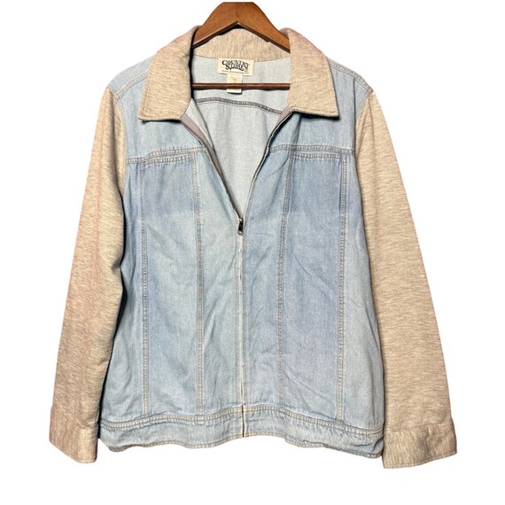 Country Store Women XL Mixed Media Denim Knit Light Wash Grey Shacket  Jacket