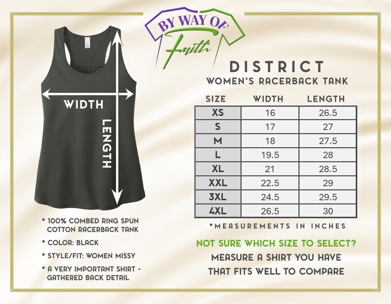 a women's racer tank top with measurements