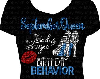 September Birthday Queen Rhinestone Shirt, Bling Gifts For Her