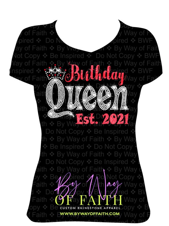 BIRTHDAY QUEEN Bling Rhinestone / Glitter Tshirt Birthday Etsy