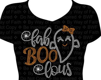 May include: Black t-shirt with a white and orange rhinestone design that says "Happy Boo Days" with a ghost wearing a bow.