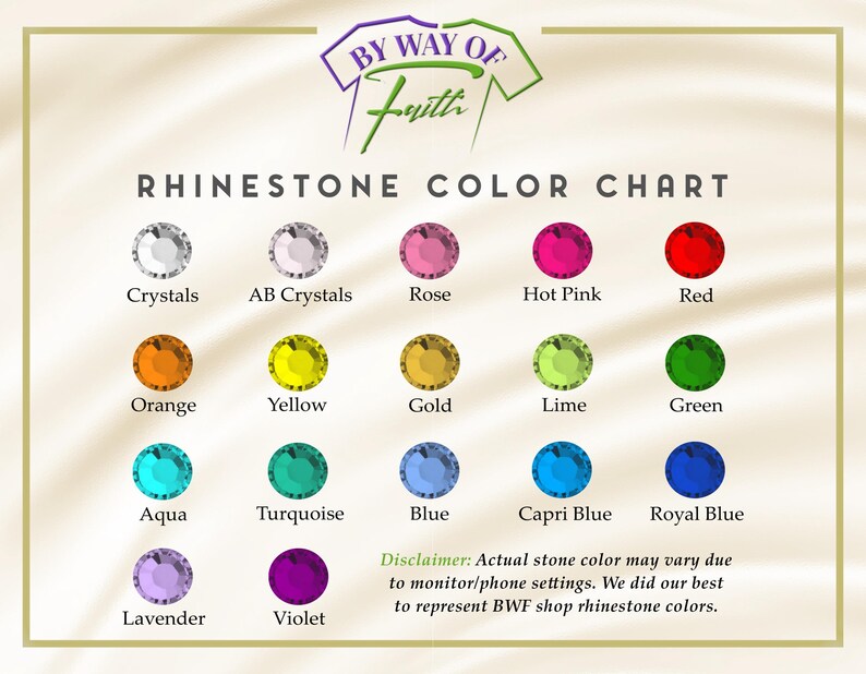 a color chart of different colors of gems