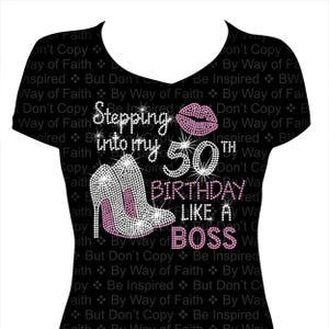 Rhinestone 50th Birthday Like a Boss Shirt, Women's Bling Gift
