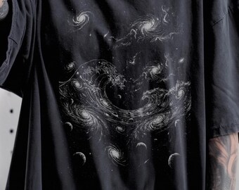 Great Wave Galaxy Shirt, Celestial Japanese Art, Surreal Cosmic Top