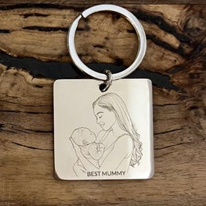 Personalised Mum & Baby Keyring – Custom Line Art Engraved Keychain – Gift for Mum – Best Mummy Keepsake – First Mother’s Day Gift