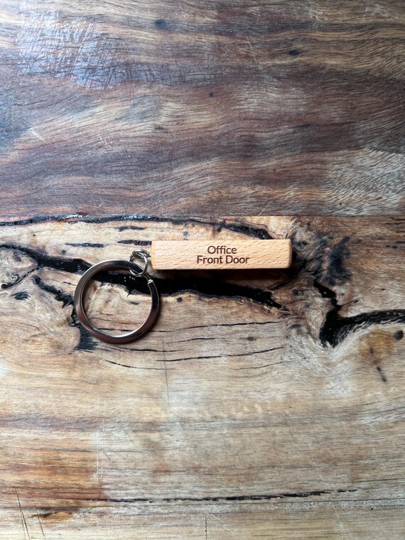 Engraved Wooden Keyring – Office Front Door Key Tag – Personalised