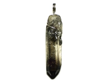 Very Large Inclusion Quartz Crystal Necklace (72 ct) Sterling Silver Raw Quartz Crystal Pendant, Real Garden Quartz, Black Phantom Quartz