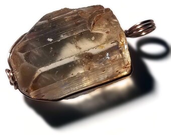 Peach Orange Topaz Crystal Pendant in 14k Rose Gold (76 ct) Natural Peach Topaz from Nigeria, Untreated Topaz Gemstone, Large Raw Gemstone